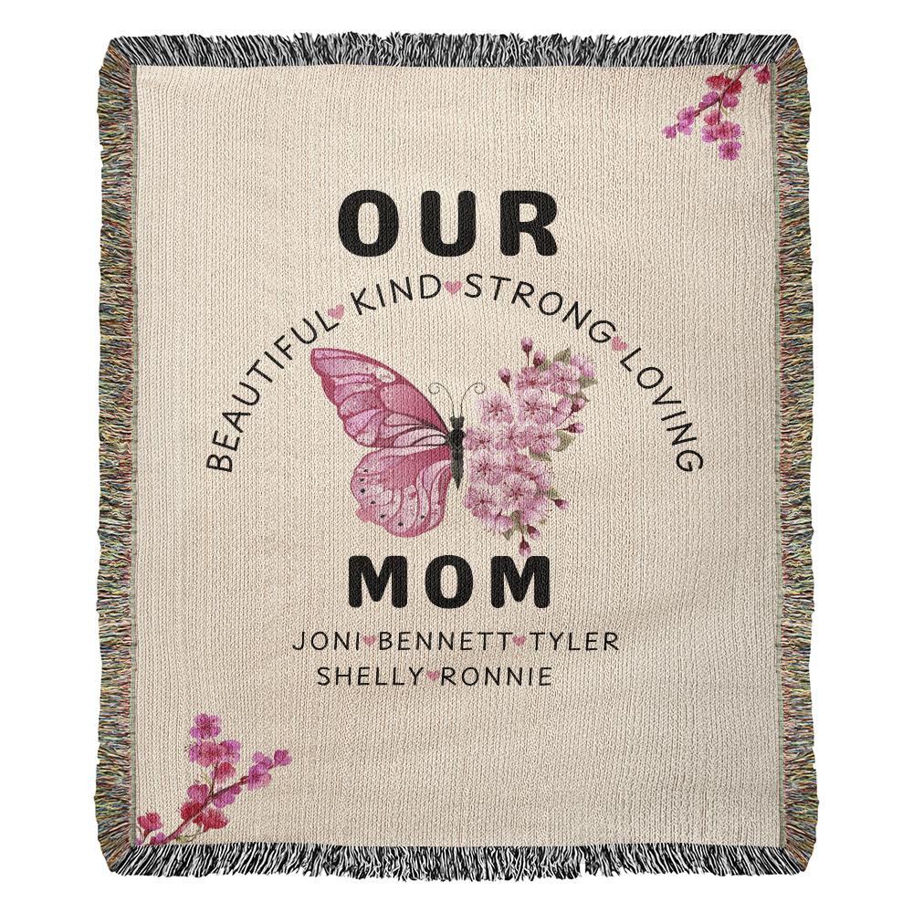 Personalized Butterfly Flower Woven Blanket for Mom