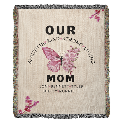 Personalized Butterfly Flower Woven Blanket for Mom