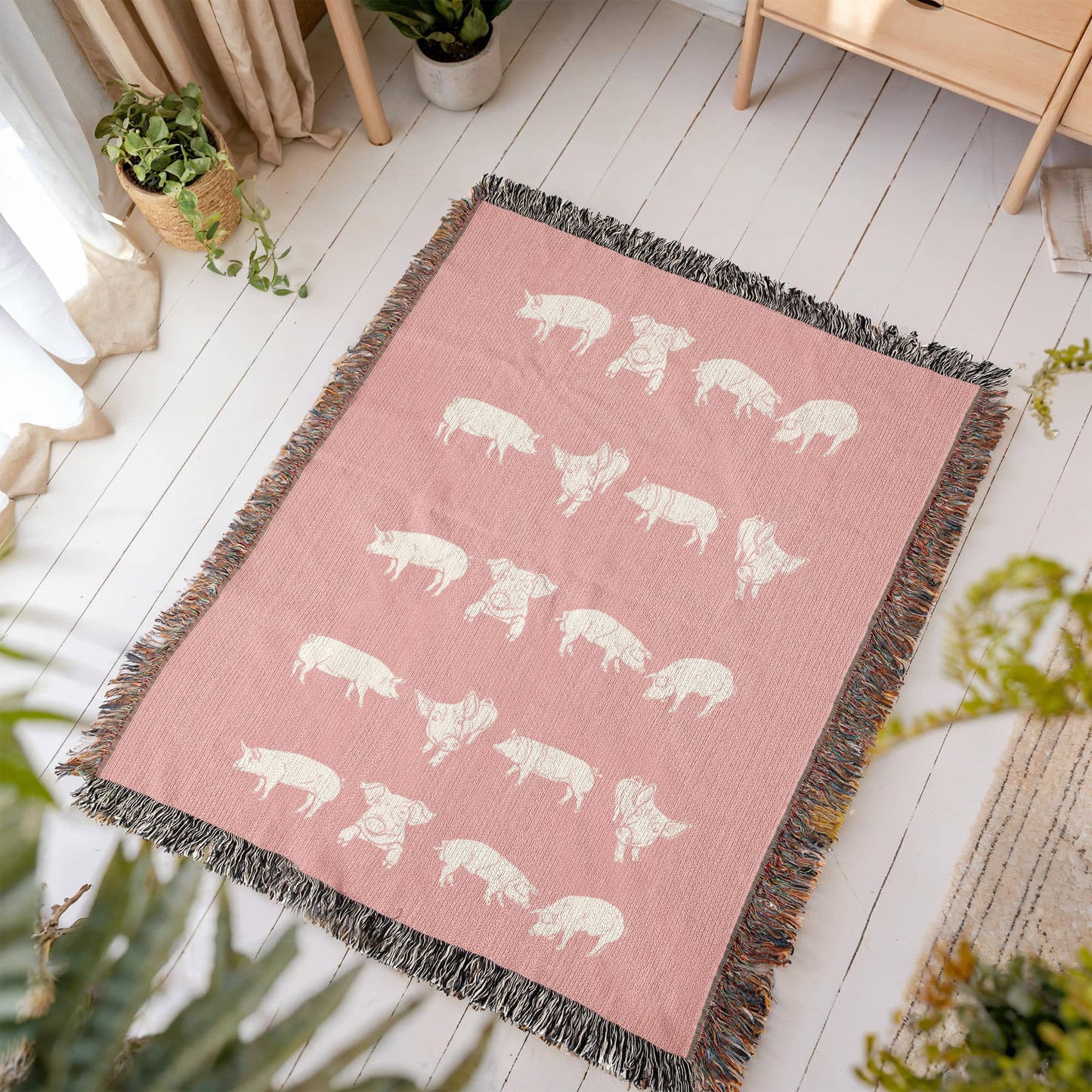 Pink Pig Heirloom Woven Blanket