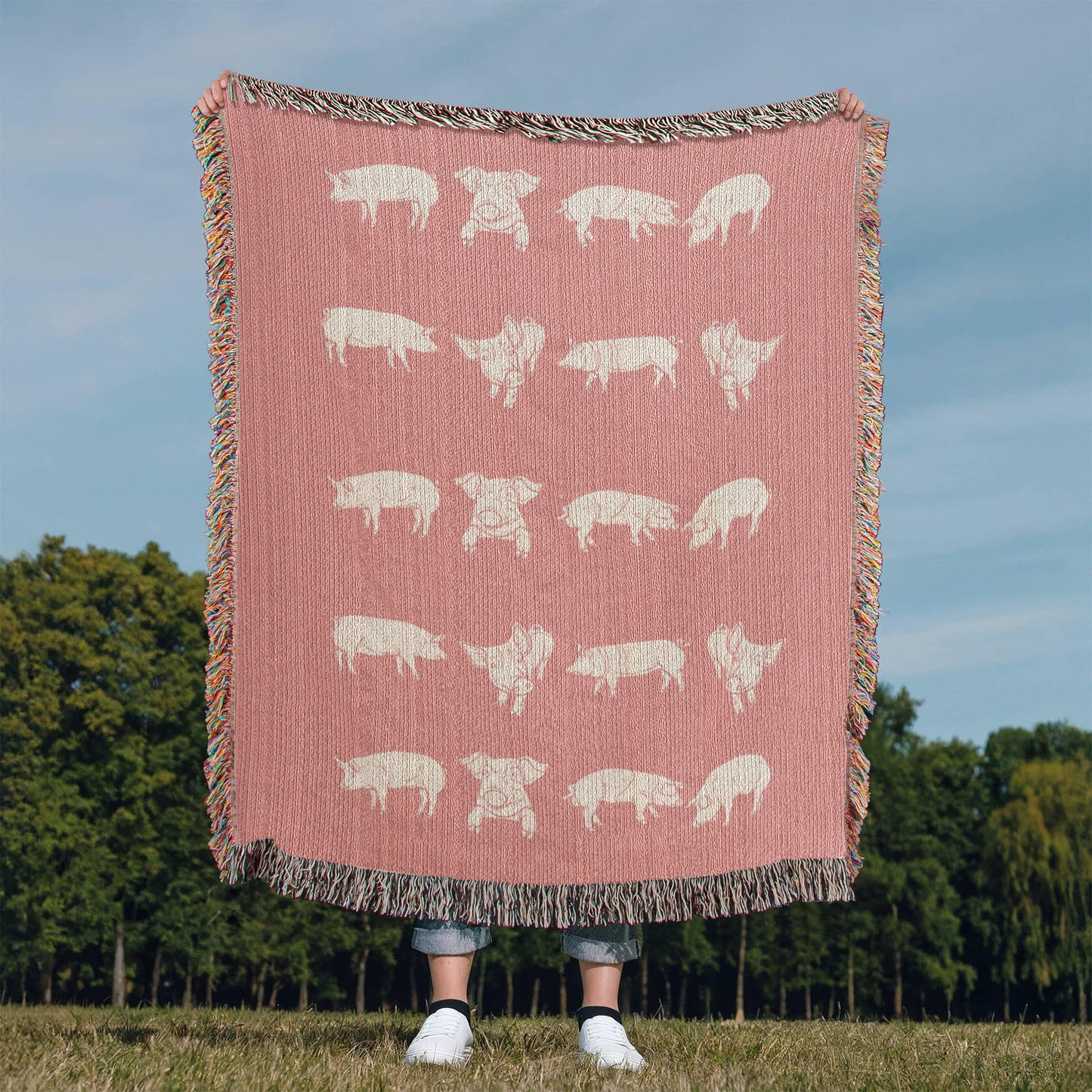 Pink Pig Heirloom Woven Blanket