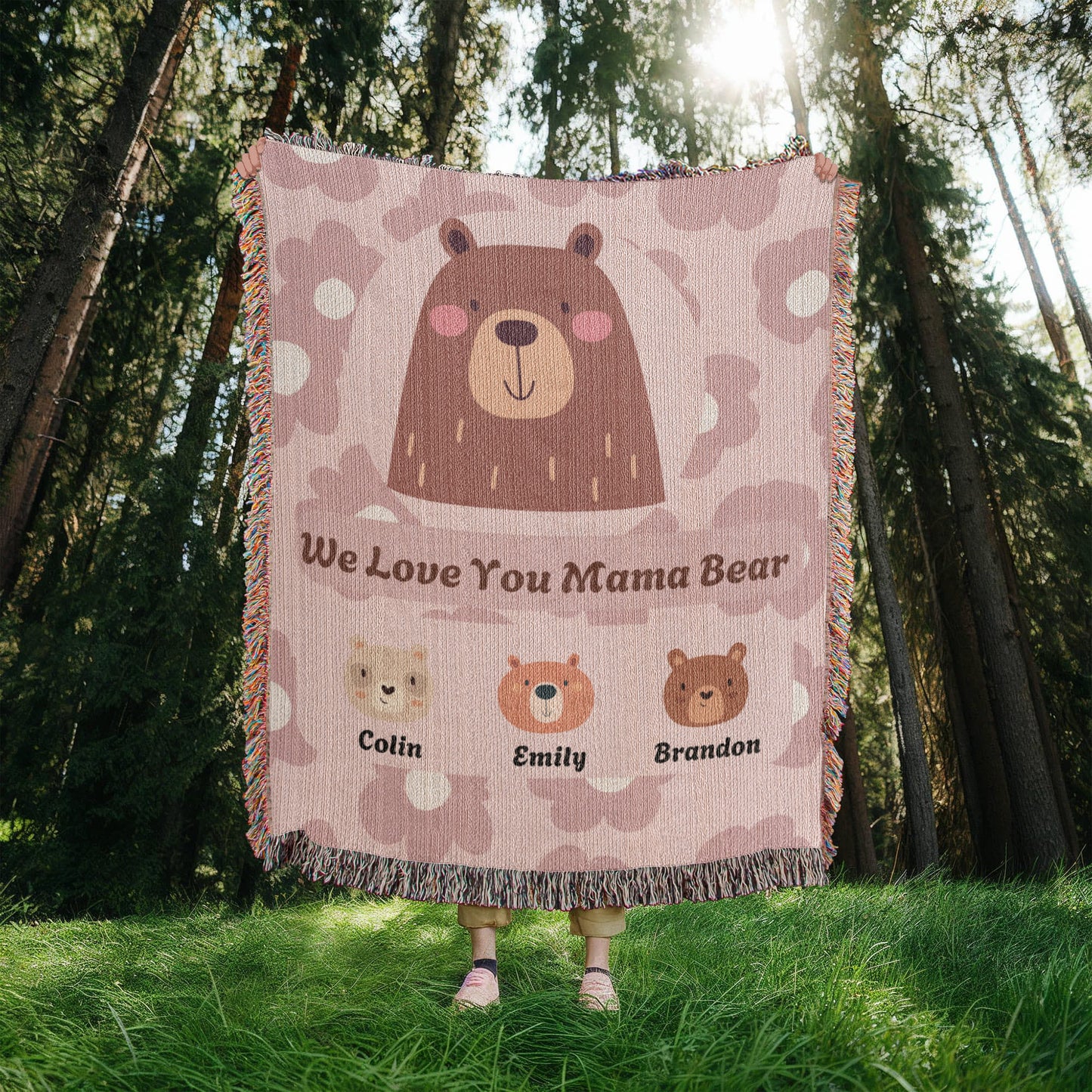 Mama Bear Personalized Woven Blanket