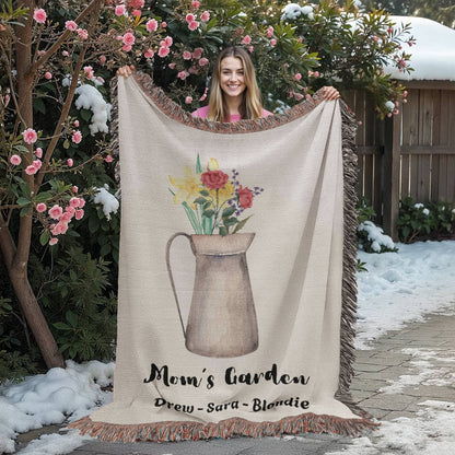 Personalized Gift for Mom Children's Birth Flowers Woven Blanket