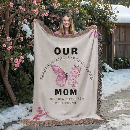 Personalized Butterfly Flower Woven Blanket for Mom