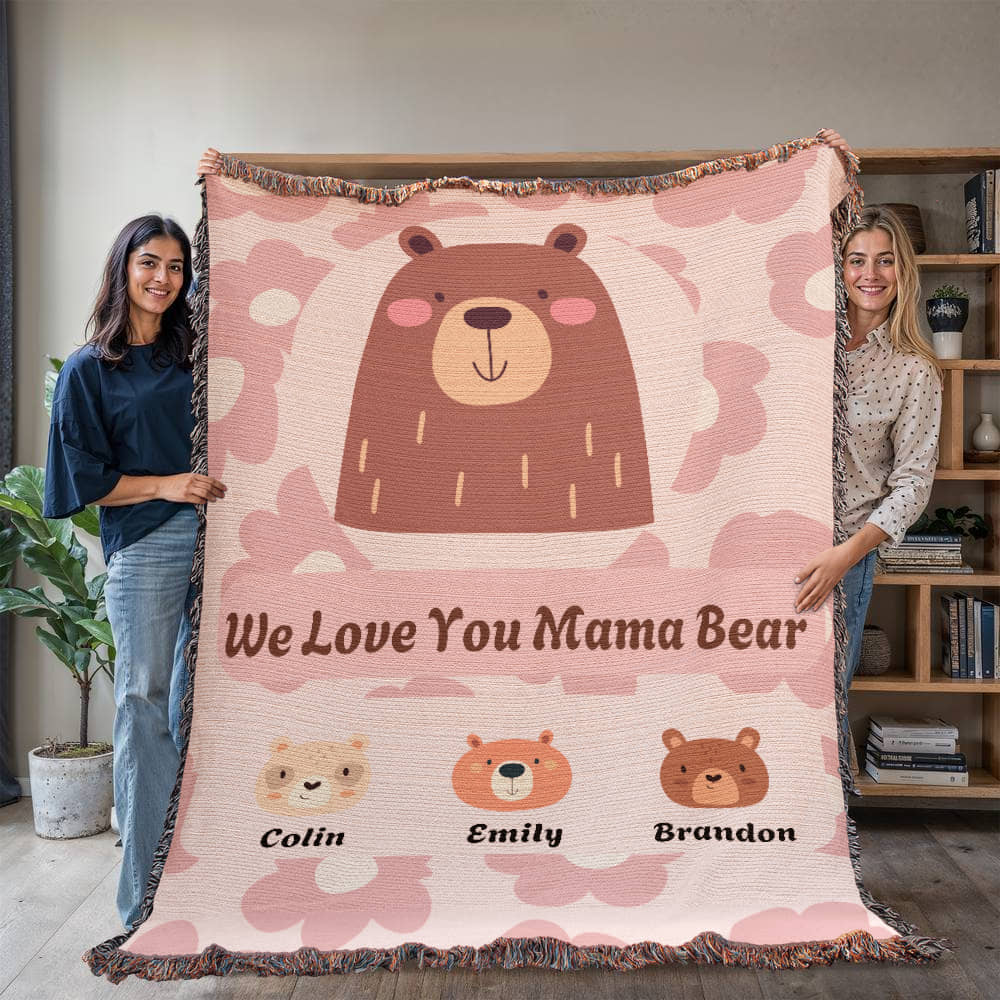 Mama Bear Personalized Woven Blanket