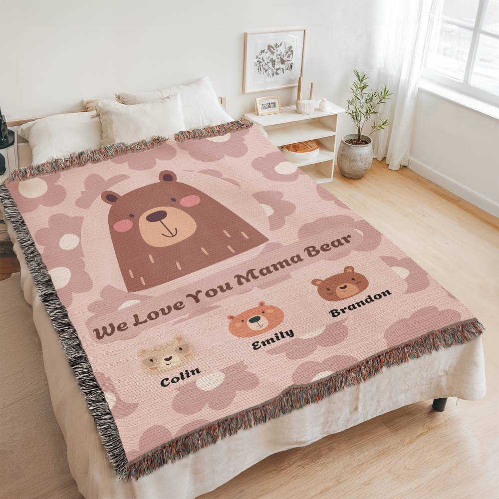 Mama Bear Personalized Woven Blanket
