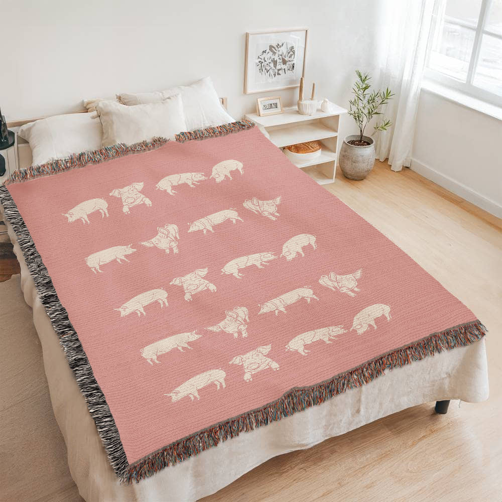 Pink Pig Heirloom Woven Blanket