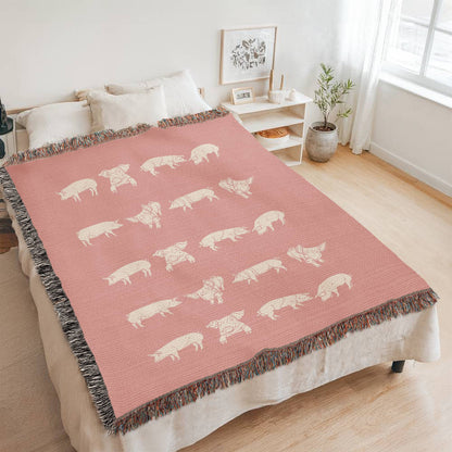 Pink Pig Heirloom Woven Blanket