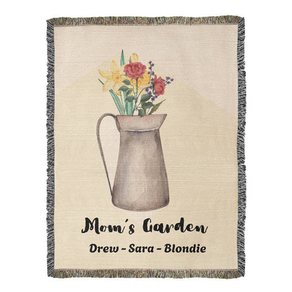 Personalized Gift for Mom Children's Birth Flowers Woven Blanket