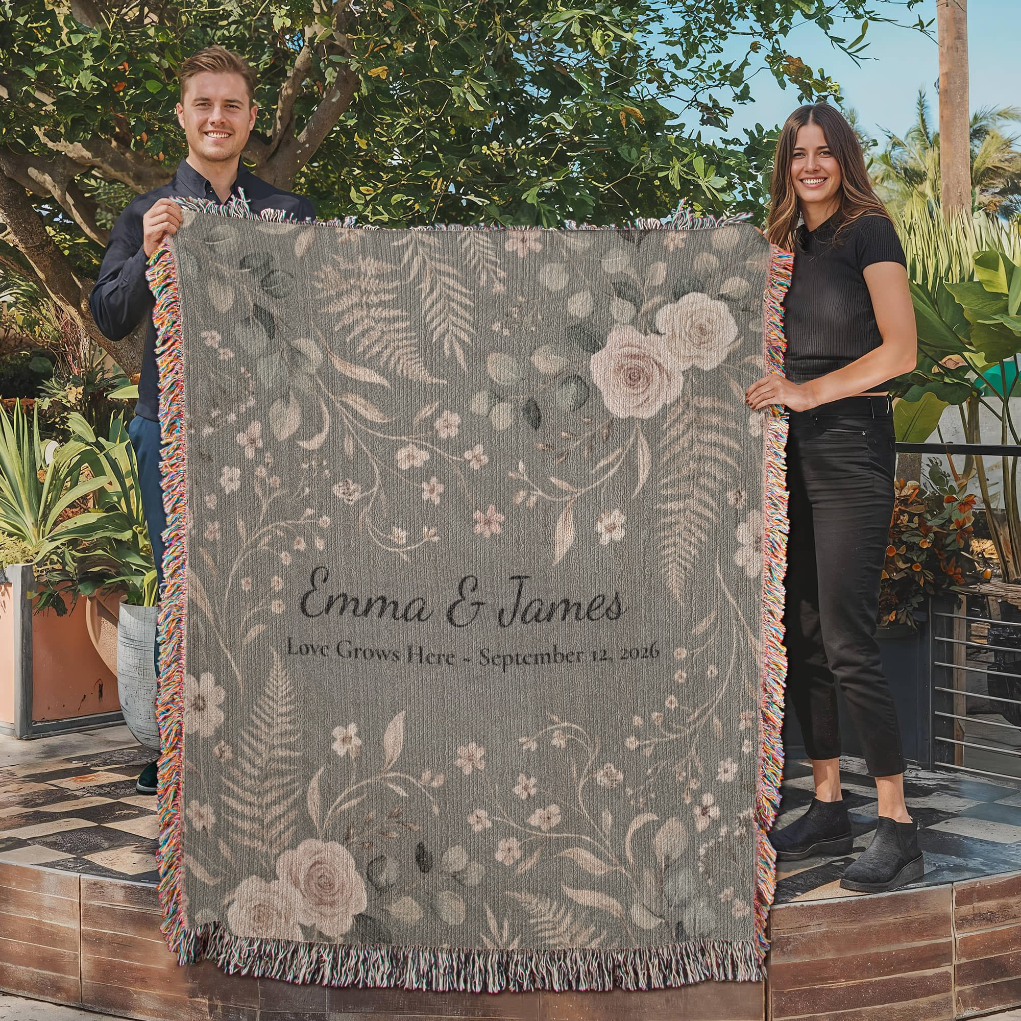 Personalized Floral Blanket