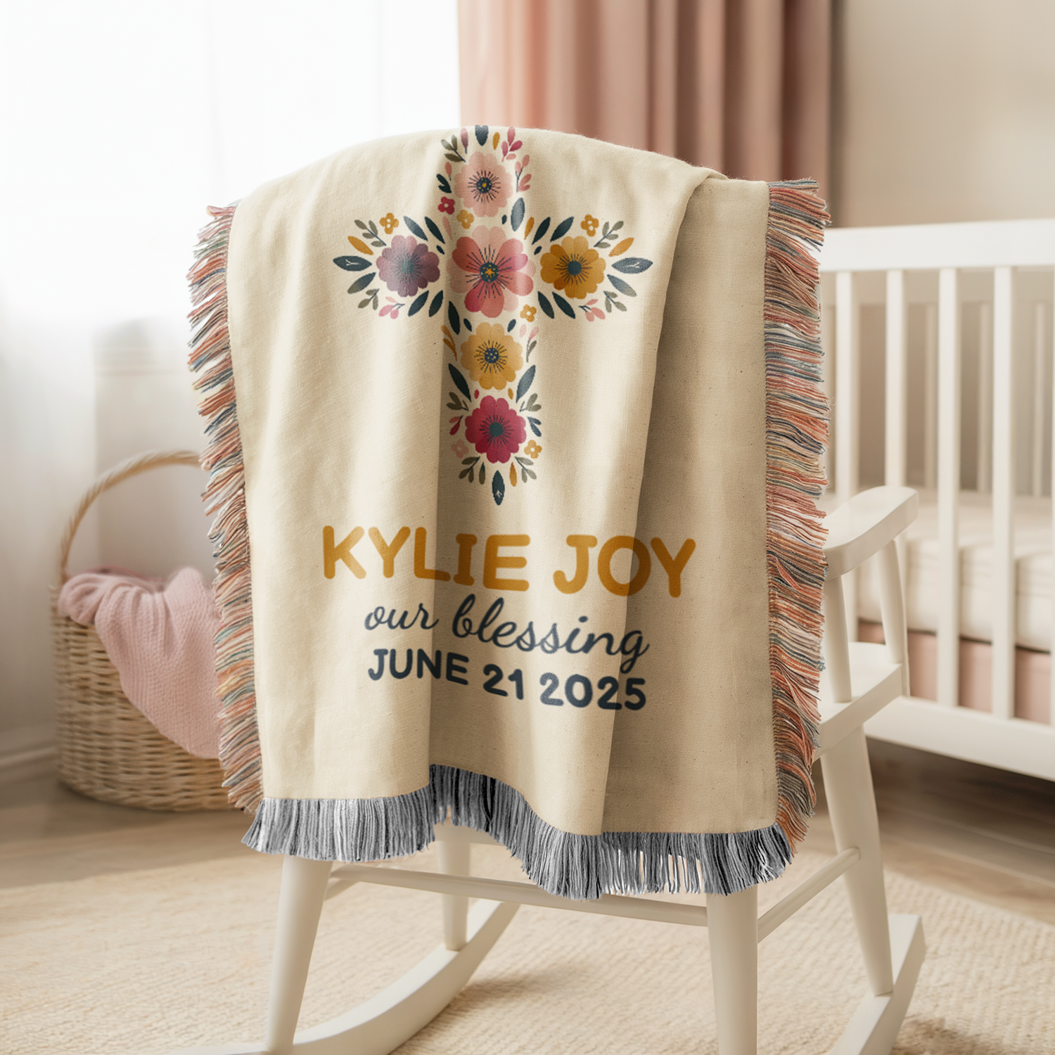 Personalized Baby Baptism Blanket | Floral Cross Christening Gift