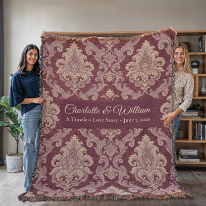 Personalized Wedding Blanket | Damask Floral Cotton