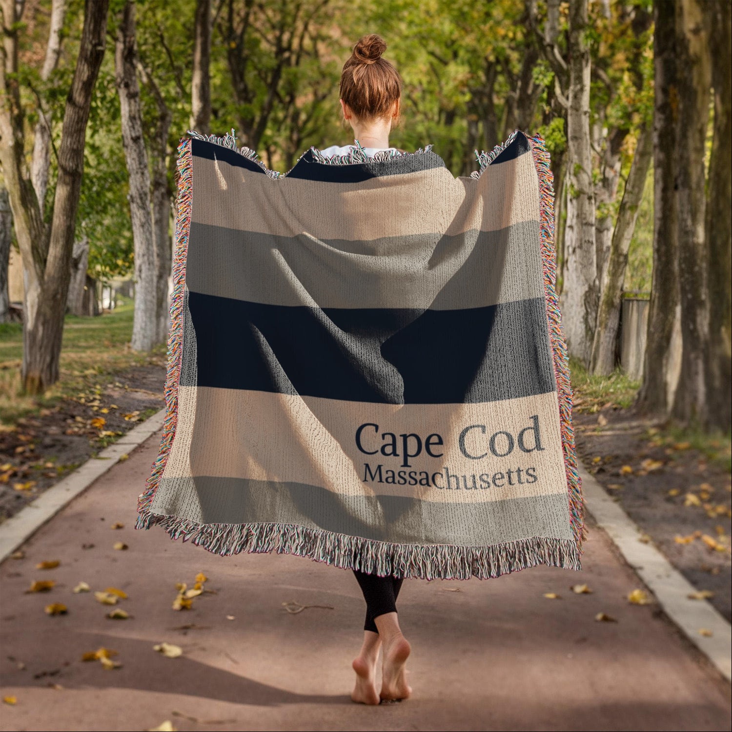 Custom City State Blanket | Cape Cod Throw | Personalized Place Cotton | Beach House Gift | Coastal Stripe Woven Blanket | Heirloom Throw