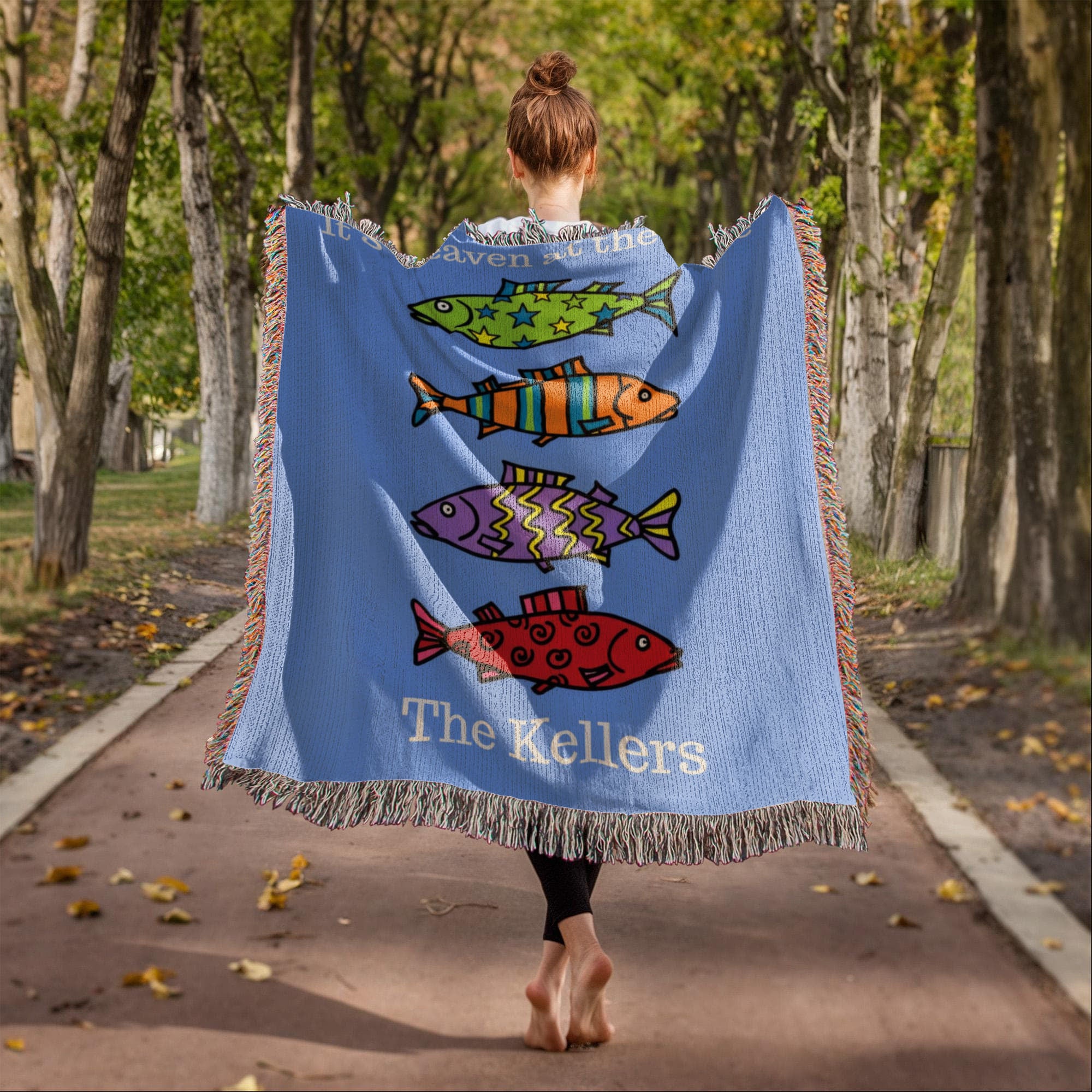 Personalized Lake House Blanket | Colorful Fish Cotton Throw