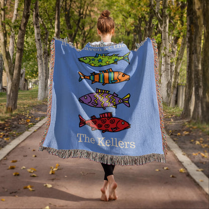 Personalized Lake House Blanket | Colorful Fish Cotton Throw