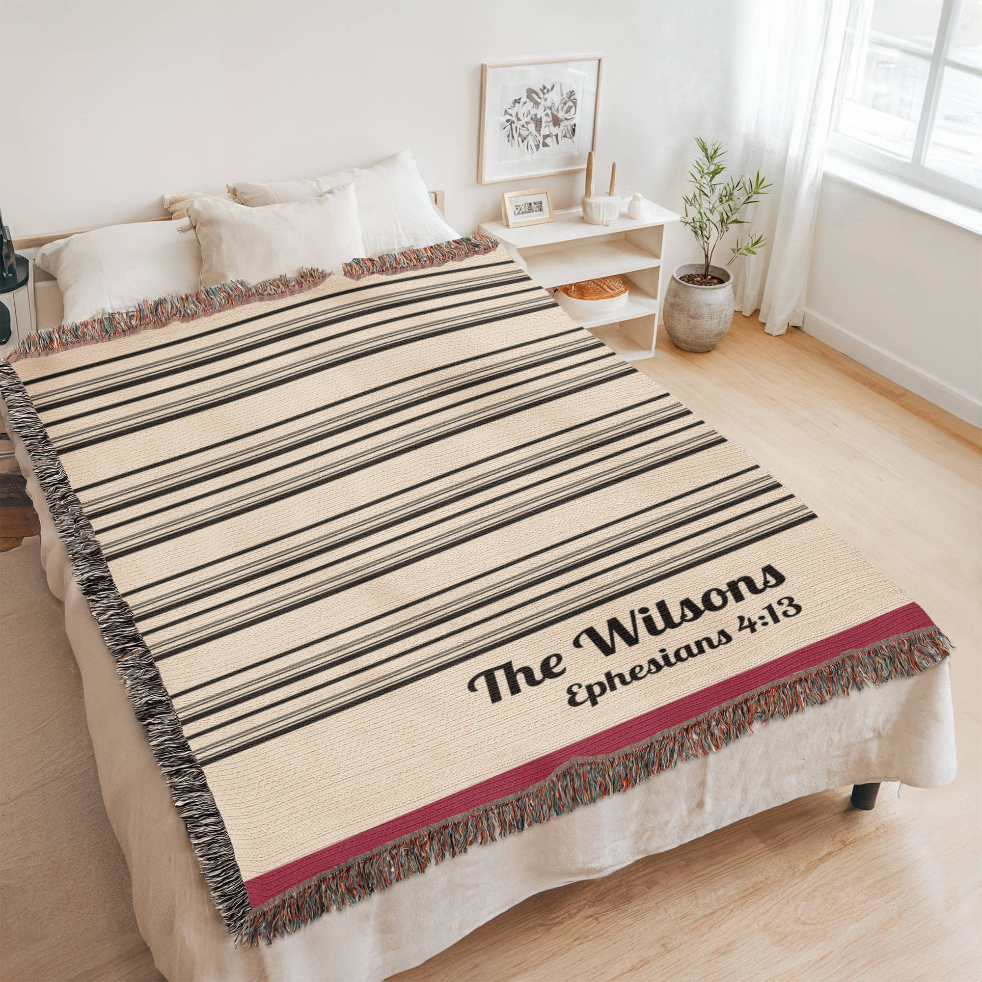 Personalized Christian Family Blanket | Farmhouse Stripe Cotton Throw