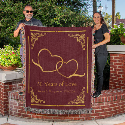 Personalized Anniversary Blanket | Custom Names &amp; Years | Heirloom Cotton Throw | Wedding Milestone Gift | 50th Anniversary