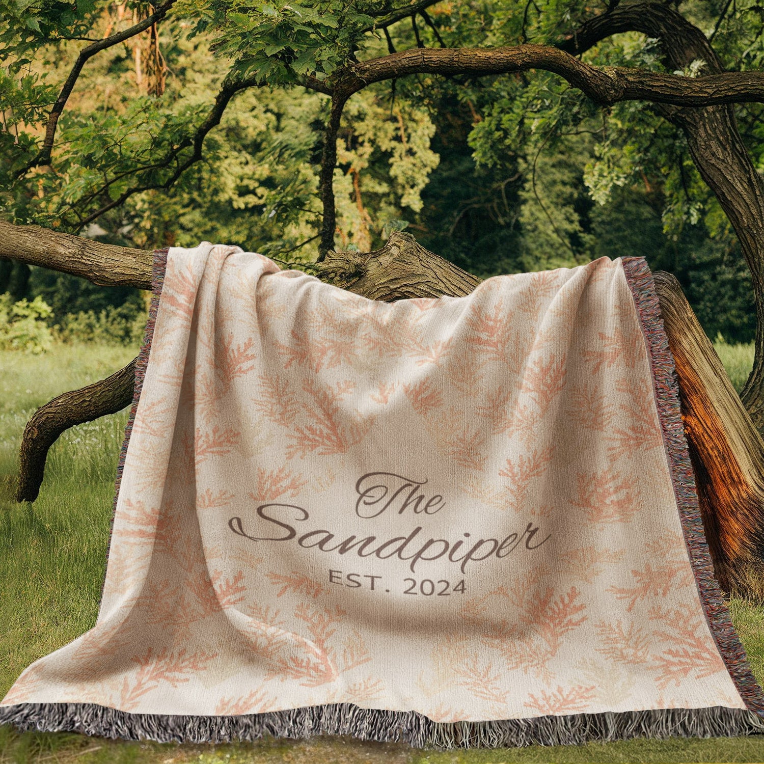 Custom Beach House Blanket |Personalized Throw | Vacation Home Name Gift | Heirloom 100% Cotton | Coastal Woven Blanket | Est. Year Gift