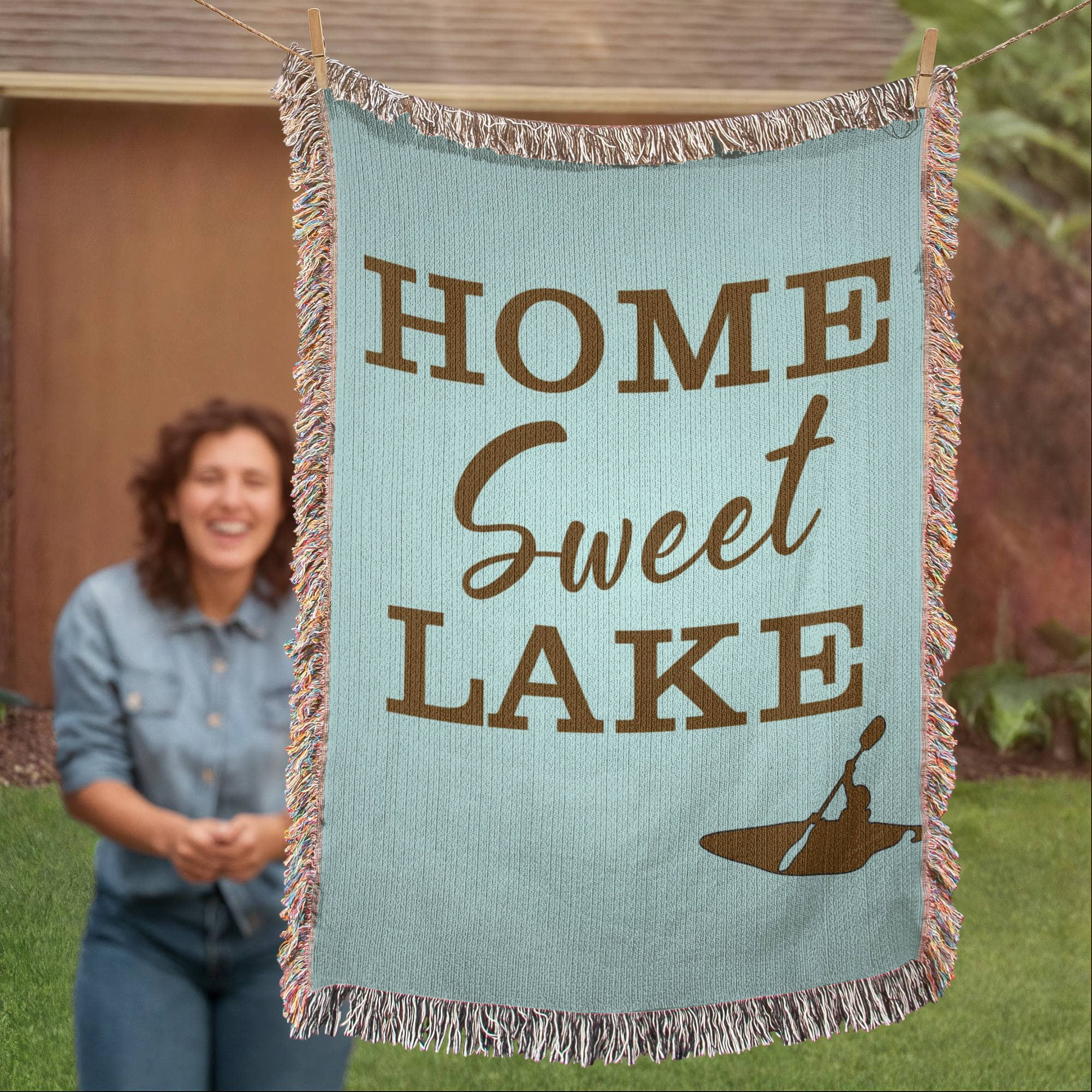 Personalized Lake House Blanket | Home Sweet Lake Cotton Throw | Custom Name | Kayak Cabin Lodge Heirloom Housewarming Gift