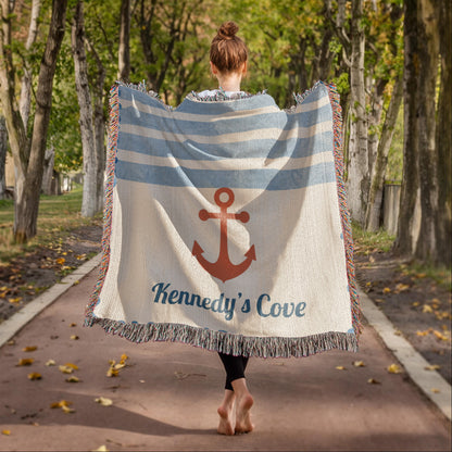 Personalized Nautical Blanket | Watercolor Anchor Cotton Throw