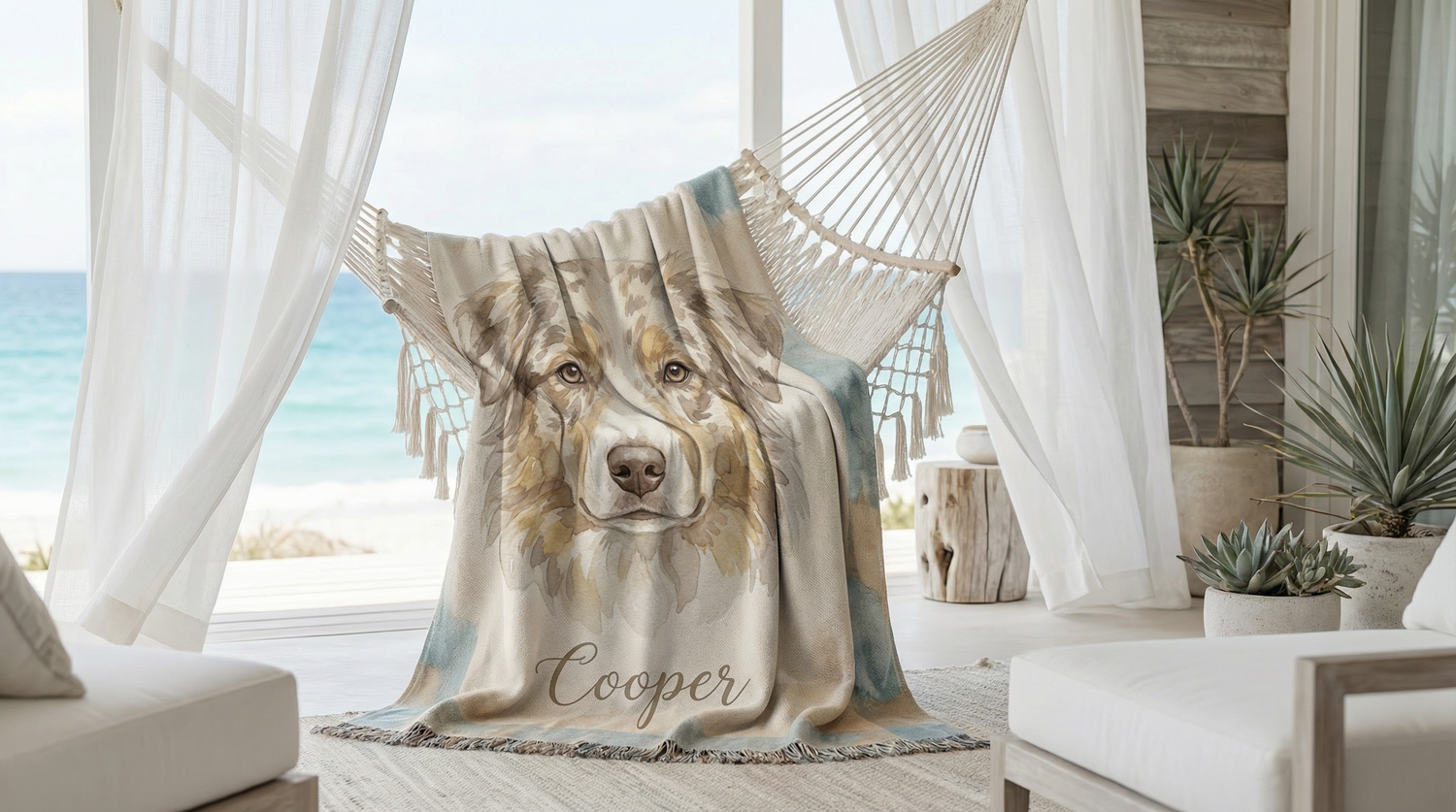 Personalized Dog Breed Blanket | Custom Pet Name Watercolor Throw