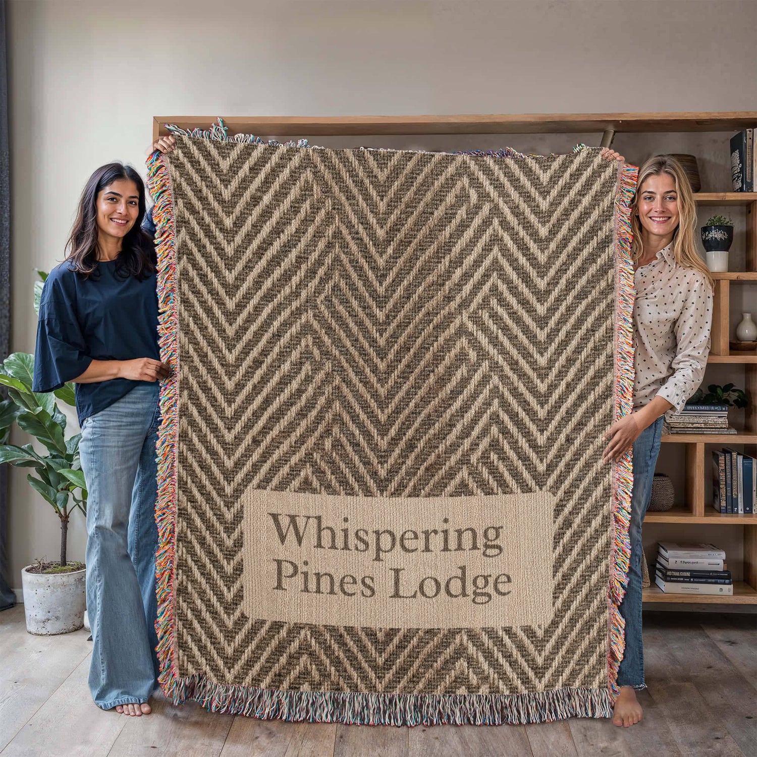 Custom Lodge Name Blanket | Herringbone Throw | Personalized Cabin Cotton Gift | Heirloom Woven Blanket | Lodge Decor | Cabin Housewarming