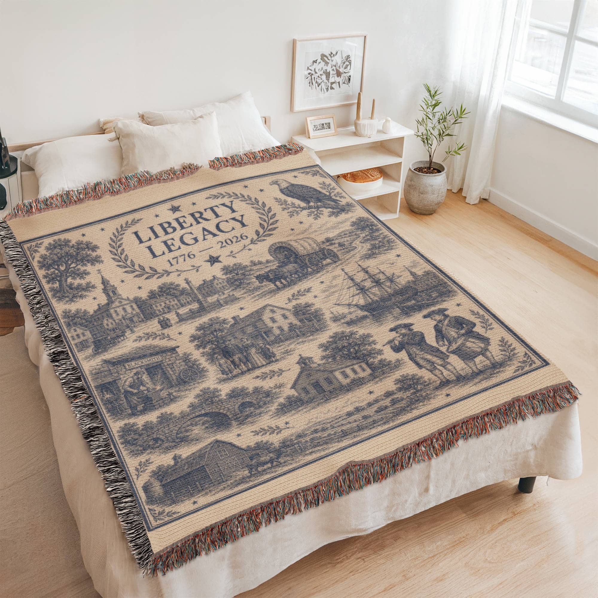 Liberty Legacy 1776-2026 Woven Blanket, America 250th Anniversary Throw, Patriotic Heirloom Cotton Tapestry, Semiquincentennial Gift