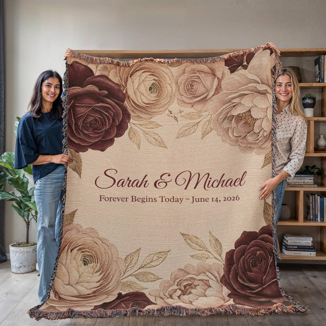 Personalized Wedding Blanket | Floral Rose Cotton