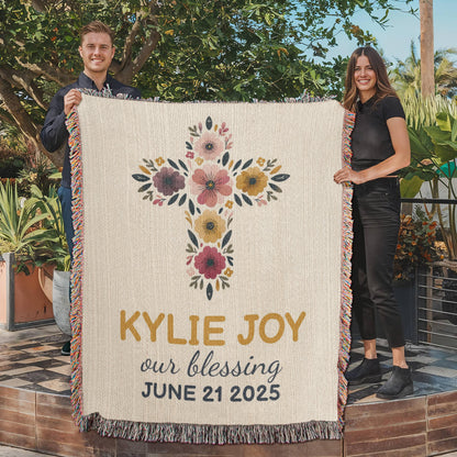 Personalized Baby Baptism Blanket | Floral Cross Christening Gift