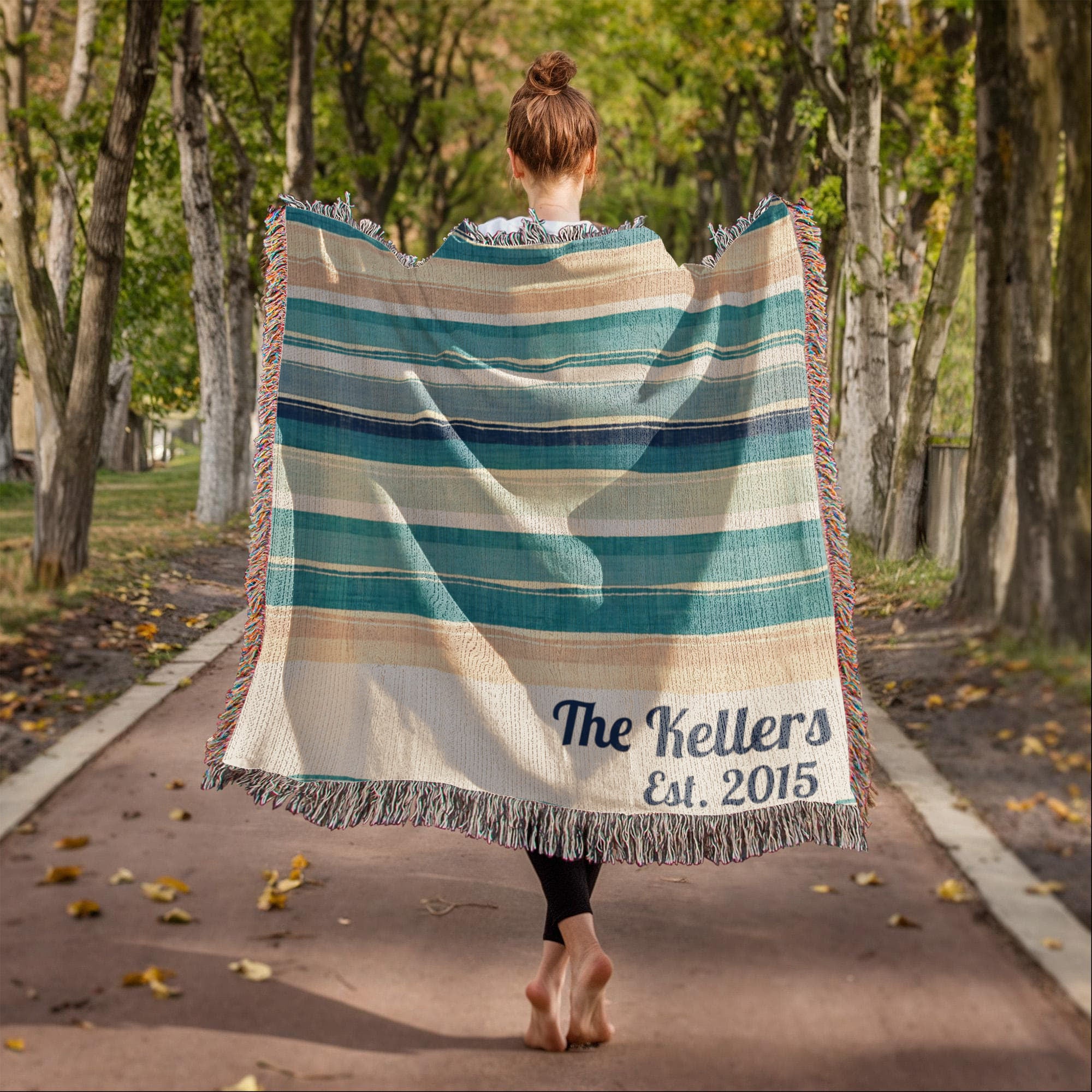 Personalized Beach House Blanket | Farmhouse Stripe Cotton Throw