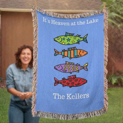 Personalized Lake House Blanket | Colorful Fish Cotton Throw