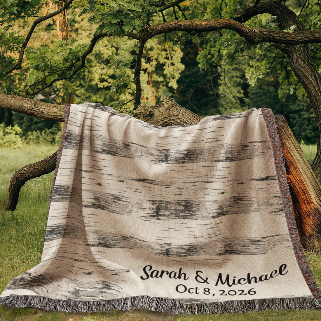 Custom Birchwood Blanket | Personalized Names &amp; Date Throw