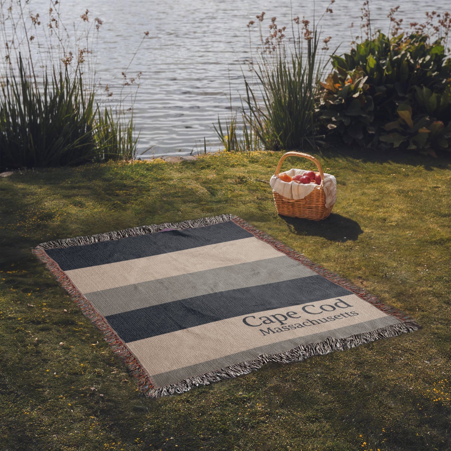 Custom City State Blanket | Cape Cod Throw | Personalized Place Cotton | Beach House Gift | Coastal Stripe Woven Blanket | Heirloom Throw