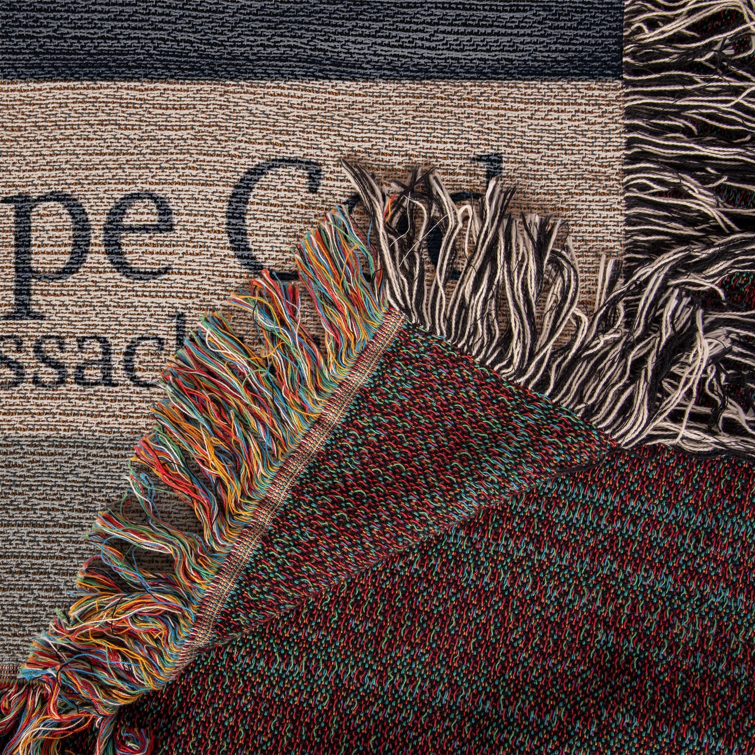 Custom City State Blanket | Cape Cod Throw | Personalized Place Cotton | Beach House Gift | Coastal Stripe Woven Blanket | Heirloom Throw