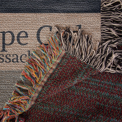 Custom City State Blanket | Cape Cod Throw | Personalized Place Cotton | Beach House Gift | Coastal Stripe Woven Blanket | Heirloom Throw