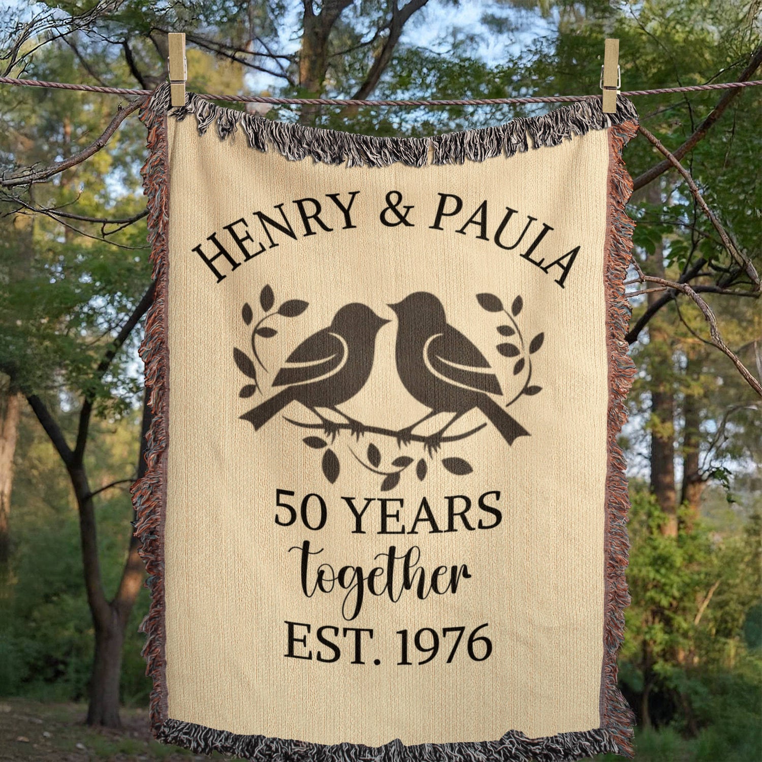 Personalized Anniversary Blanket | Love Birds Cotton Throw