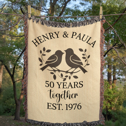 Personalized Anniversary Blanket | Love Birds Cotton Throw