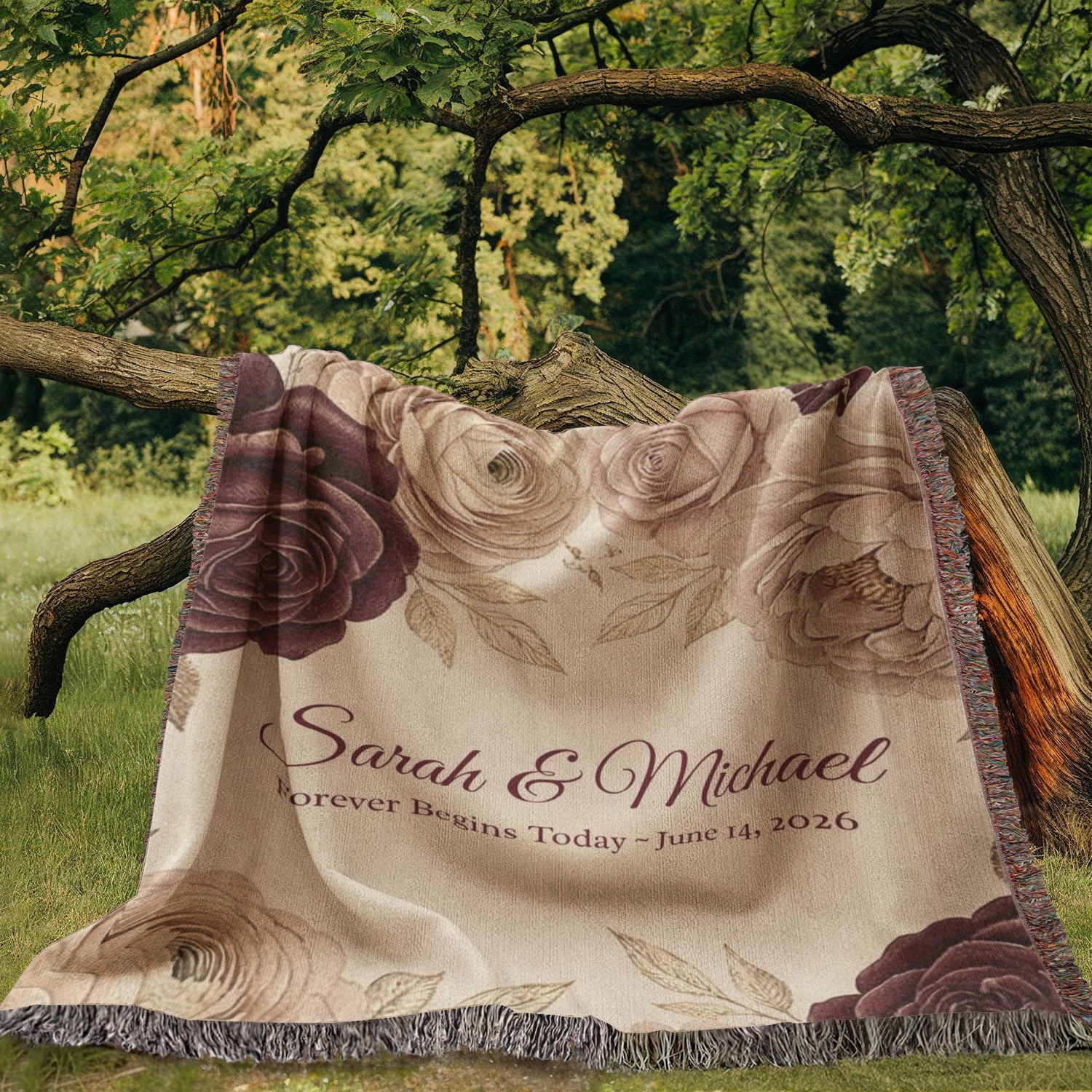 Personalized Wedding Blanket | Floral Rose Cotton