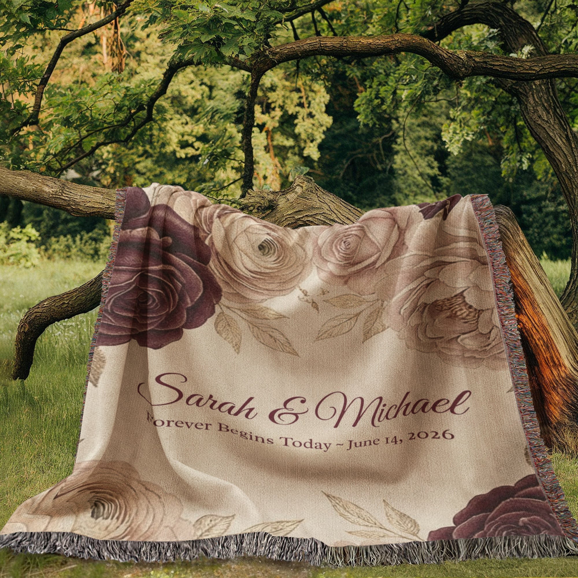 Personalized Wedding Blanket | Floral Rose Cotton