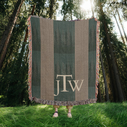 Monogram Lodge Blanket | Custom Initials Plaid Throw | Rustic Cabin Cotton Gift | Personalized Tartan Heirloom | Fringe Woven Blanket | Hunting Cabin Decor