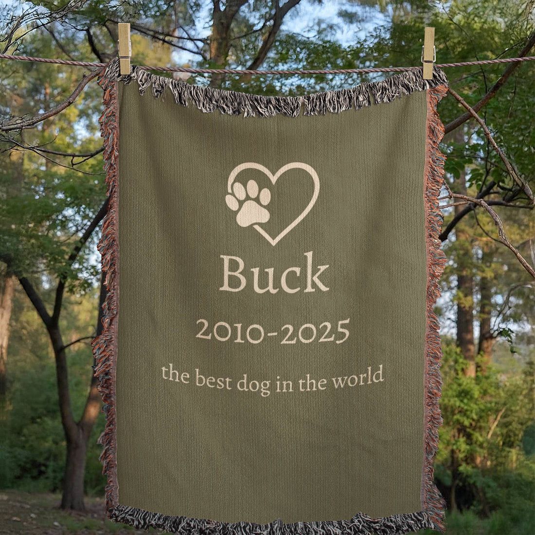 Pet Memorial Blanket | Custom Name Dates &amp; Sentiment | Paw Heart Cotton Throw | Dog Cat Loss Keepsake | Personalized Sympathy Gift