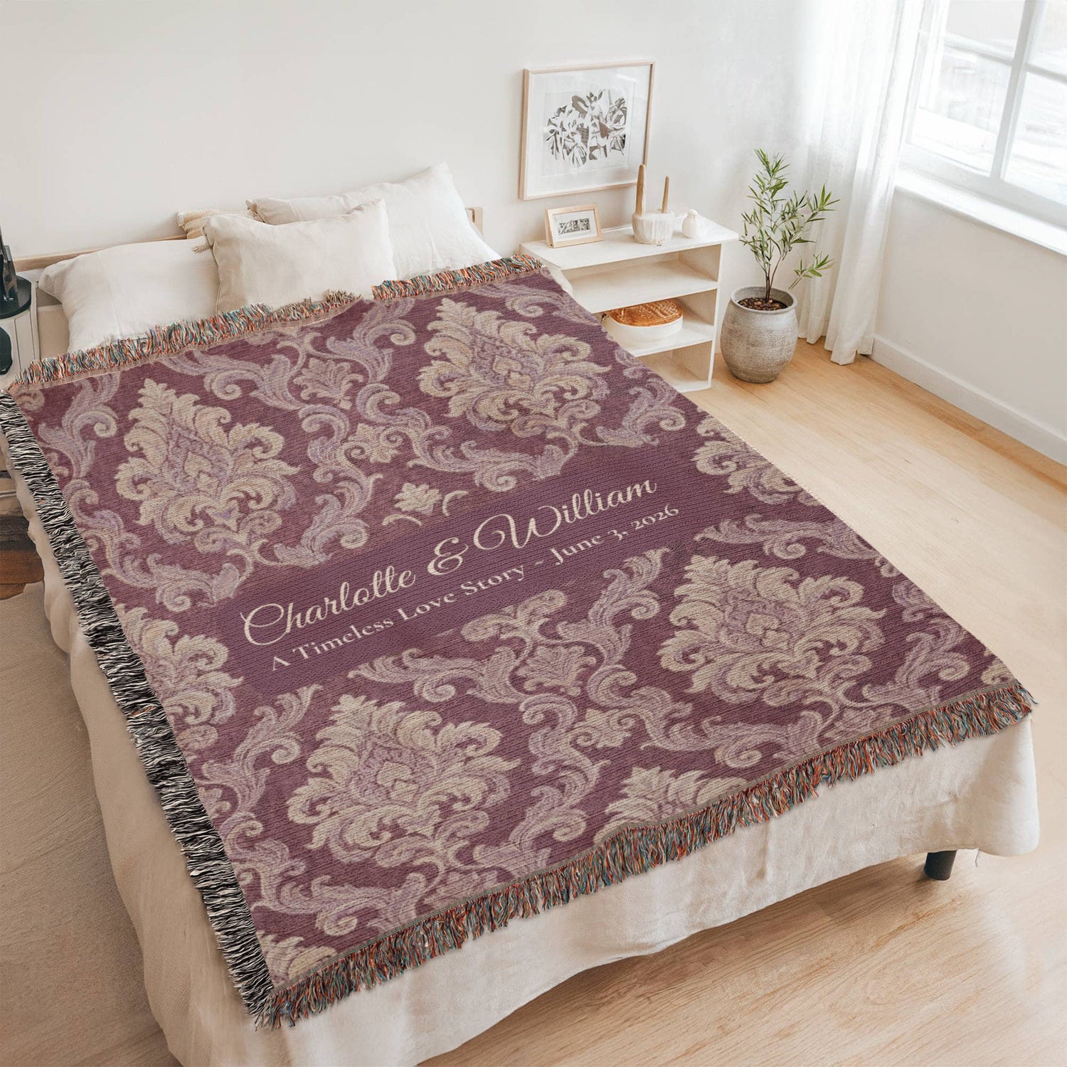 Personalized Wedding Blanket | Damask Floral Cotton