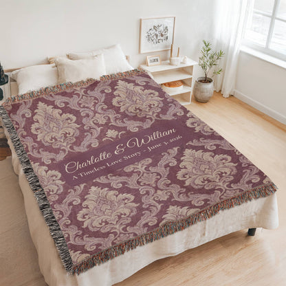 Personalized Wedding Blanket | Damask Floral Cotton