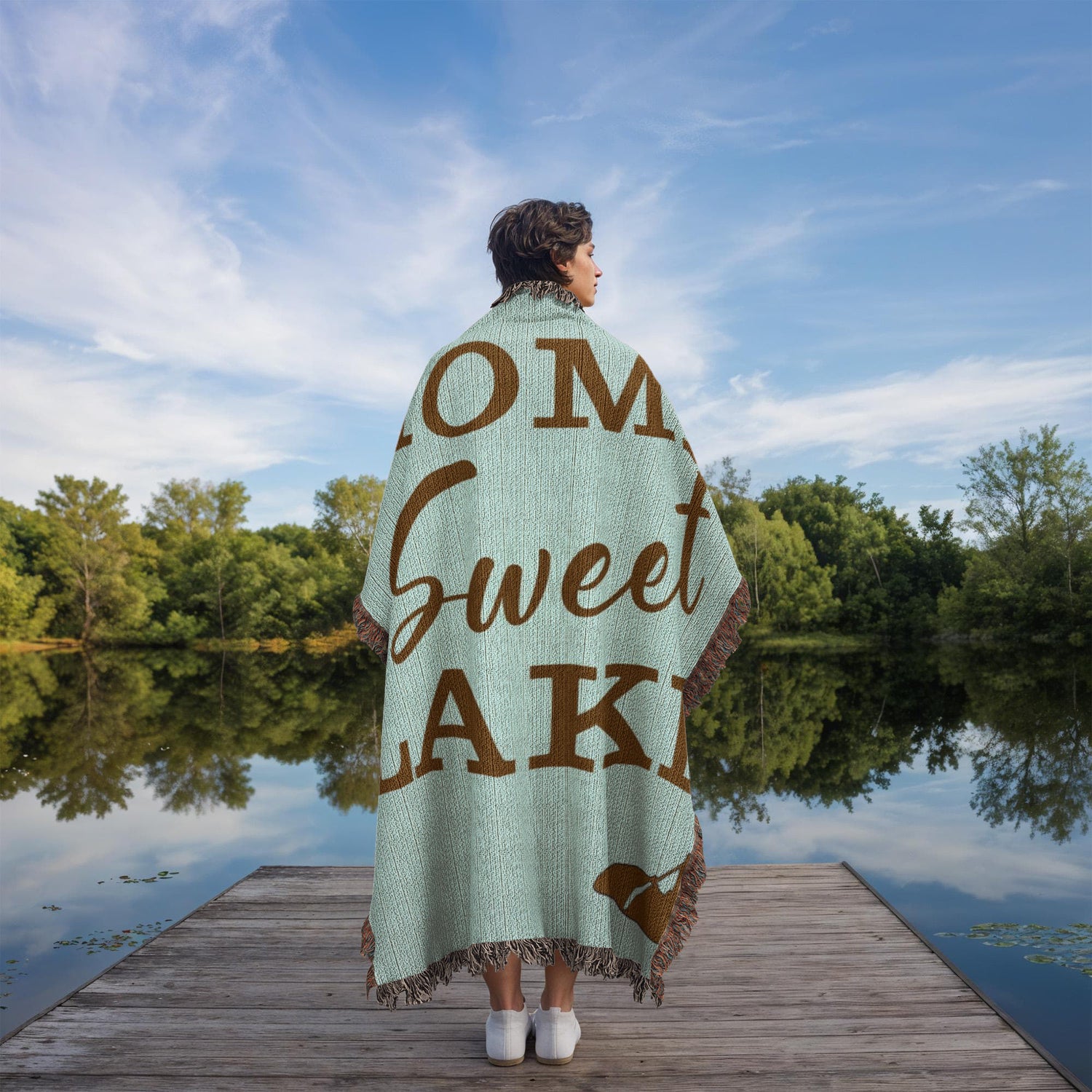 Personalized Lake House Blanket | Home Sweet Lake Cotton Throw | Custom Name | Kayak Cabin Lodge Heirloom Housewarming Gift