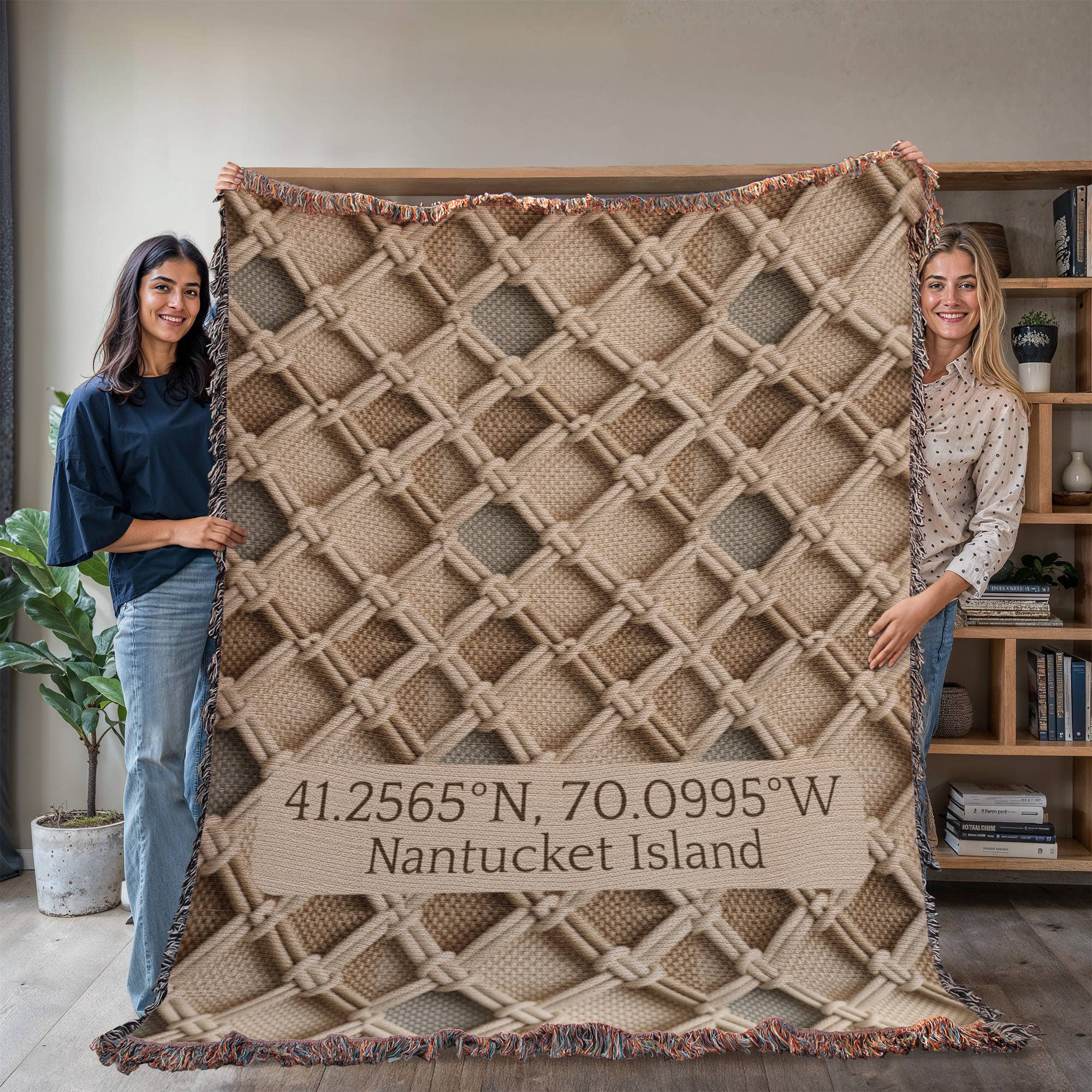 Custom Coordinates Blanket | Nantucket Island Cotton Throw | GPS Location Gift | Beach House Decor | Personalized Place Heirloom | Coastal