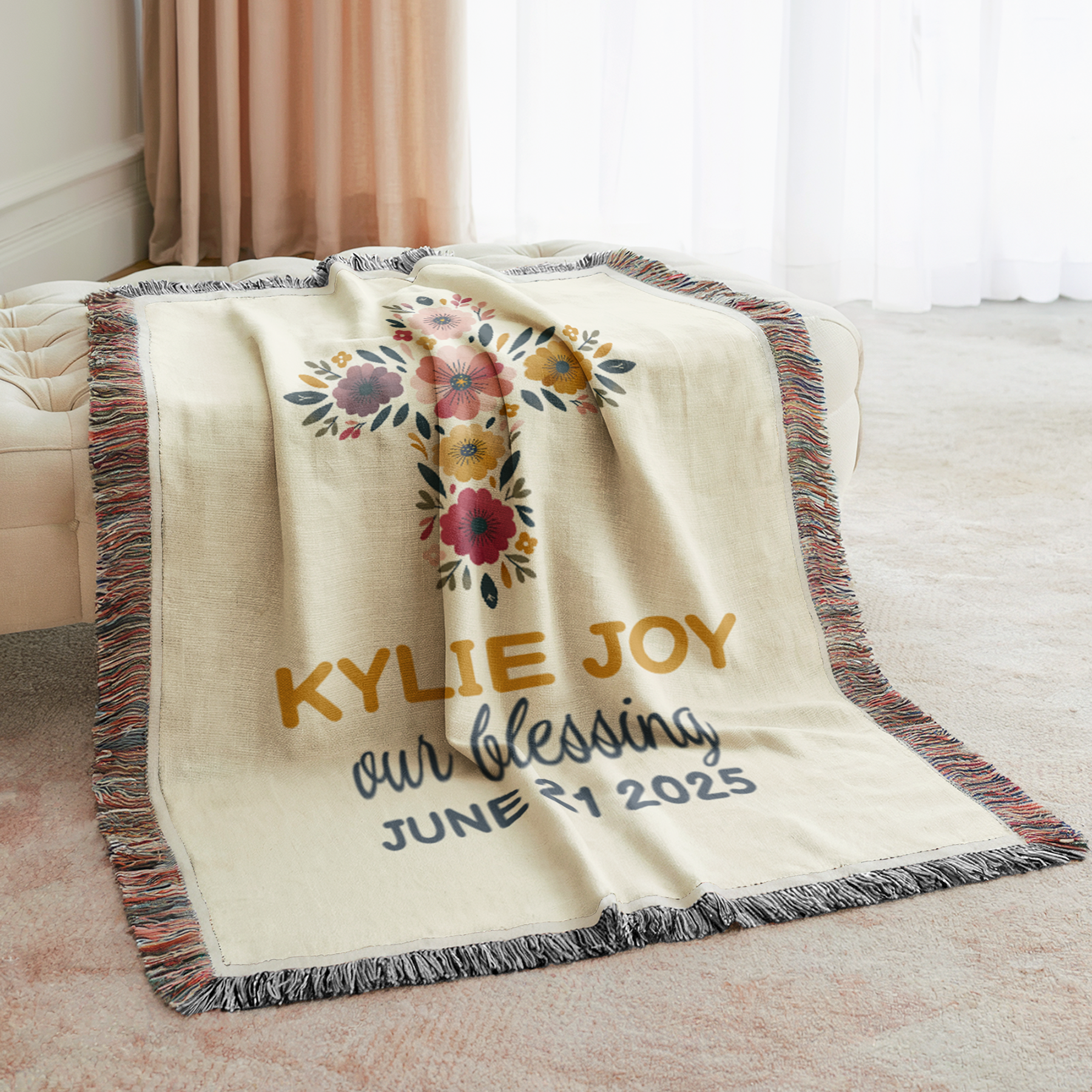 Personalized Baby Baptism Blanket | Floral Cross Christening Gift