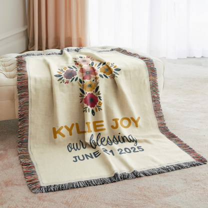 Personalized Baby Baptism Blanket | Floral Cross Christening Gift